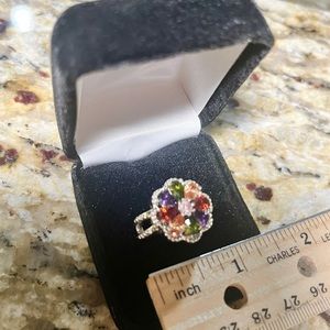 Sterling Silver Multi Gemstone Floral Cluster Ring - Size 7 - MSRP: $150